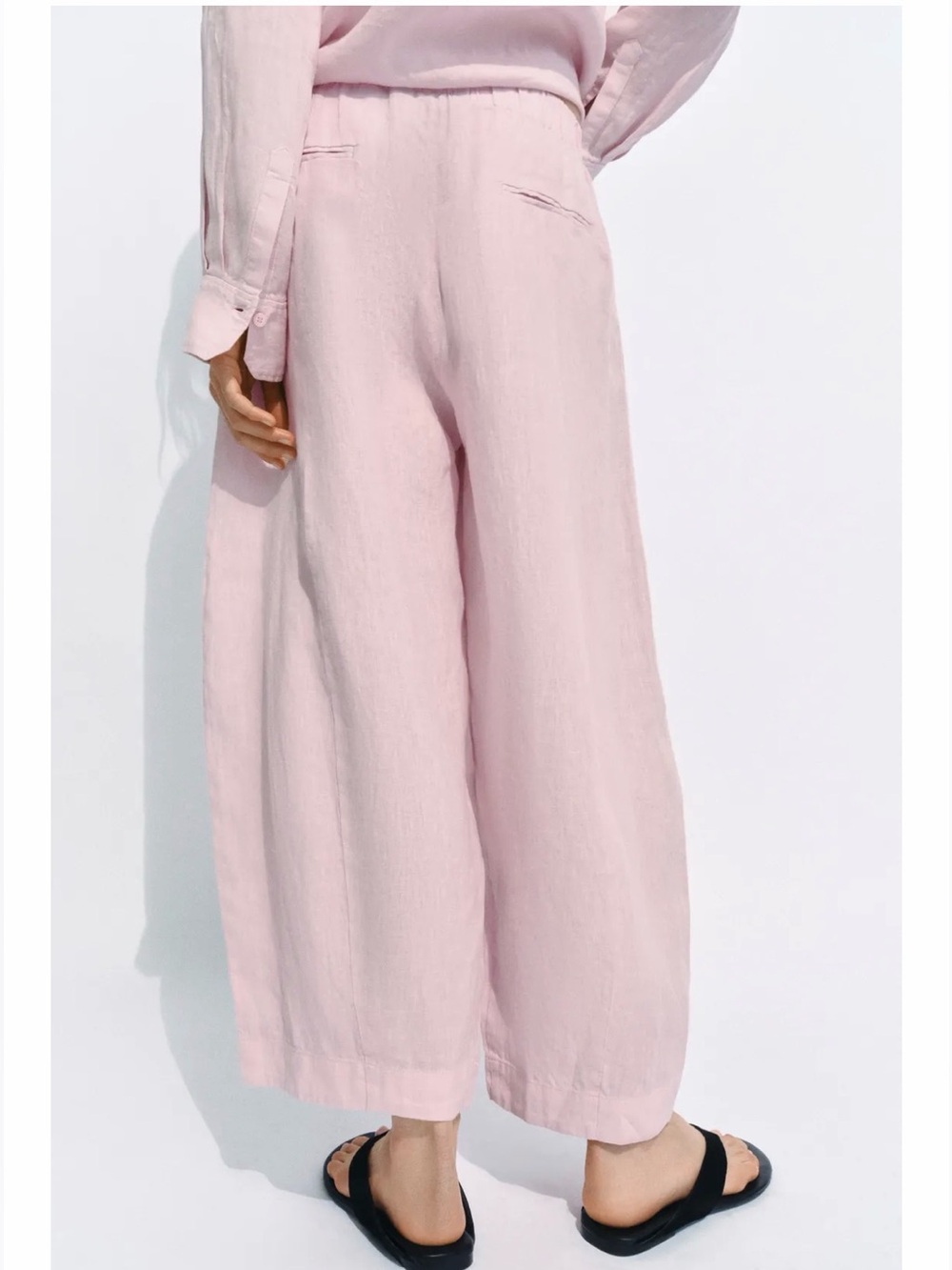 Zara ZW Collection Linen Barrel Pant in Light Mauve Pink